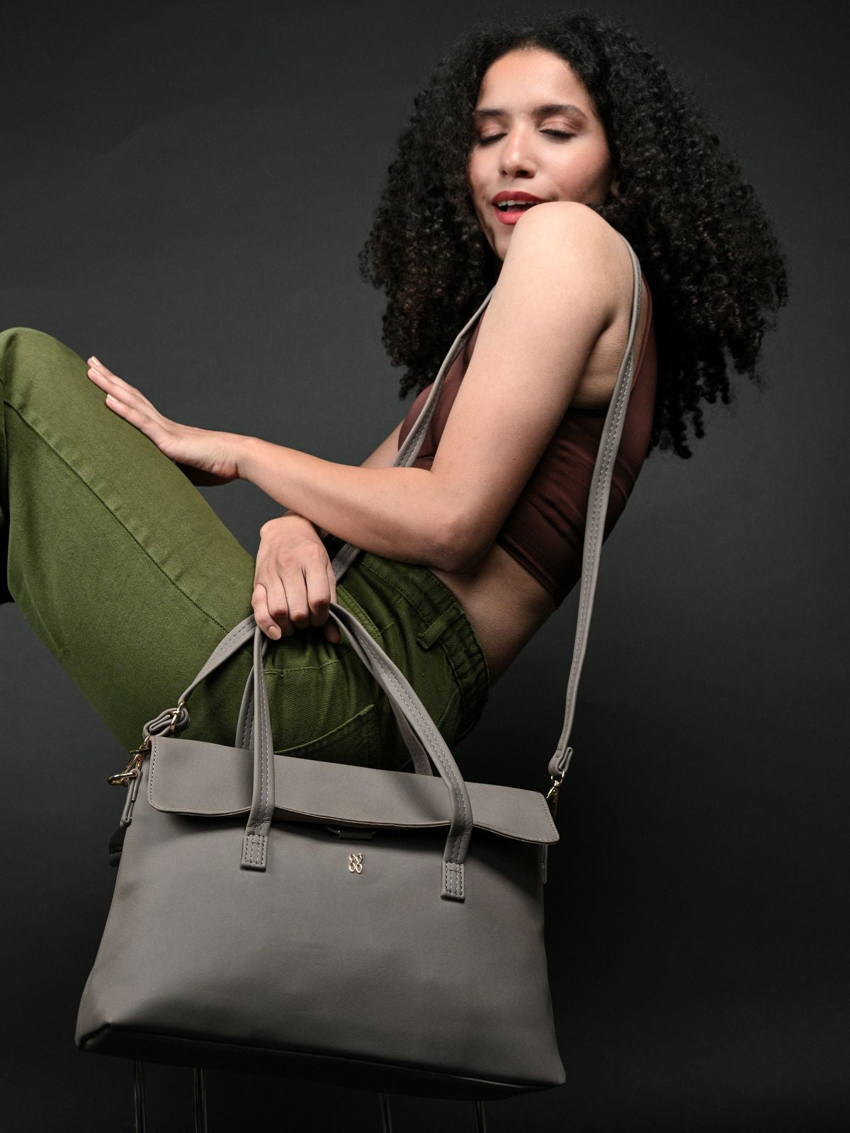 Layla Beige Medium Satchel Bags