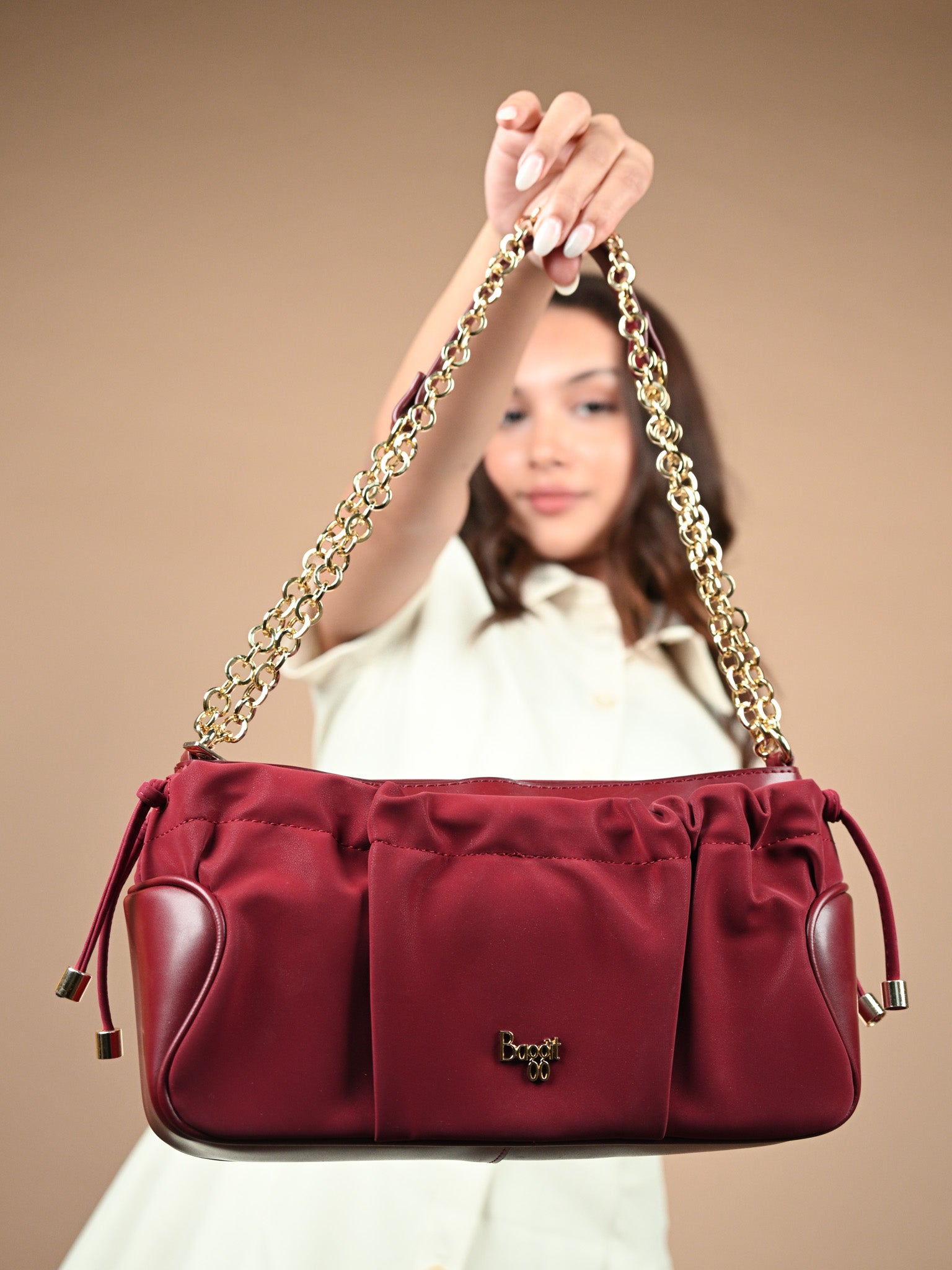 Buy Ronal Red Small Baguette Bag (Gold Chain Strap)