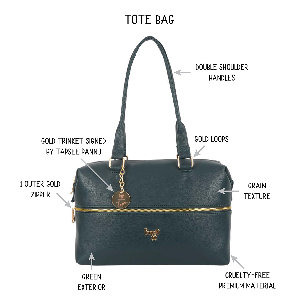 Truby Green Medium Tote Bags