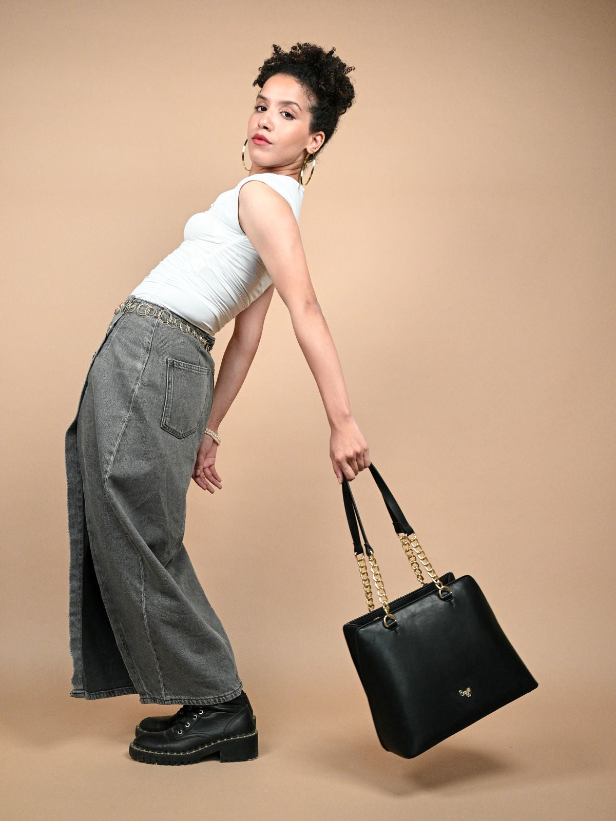 Dxb Black Large Tote Bags