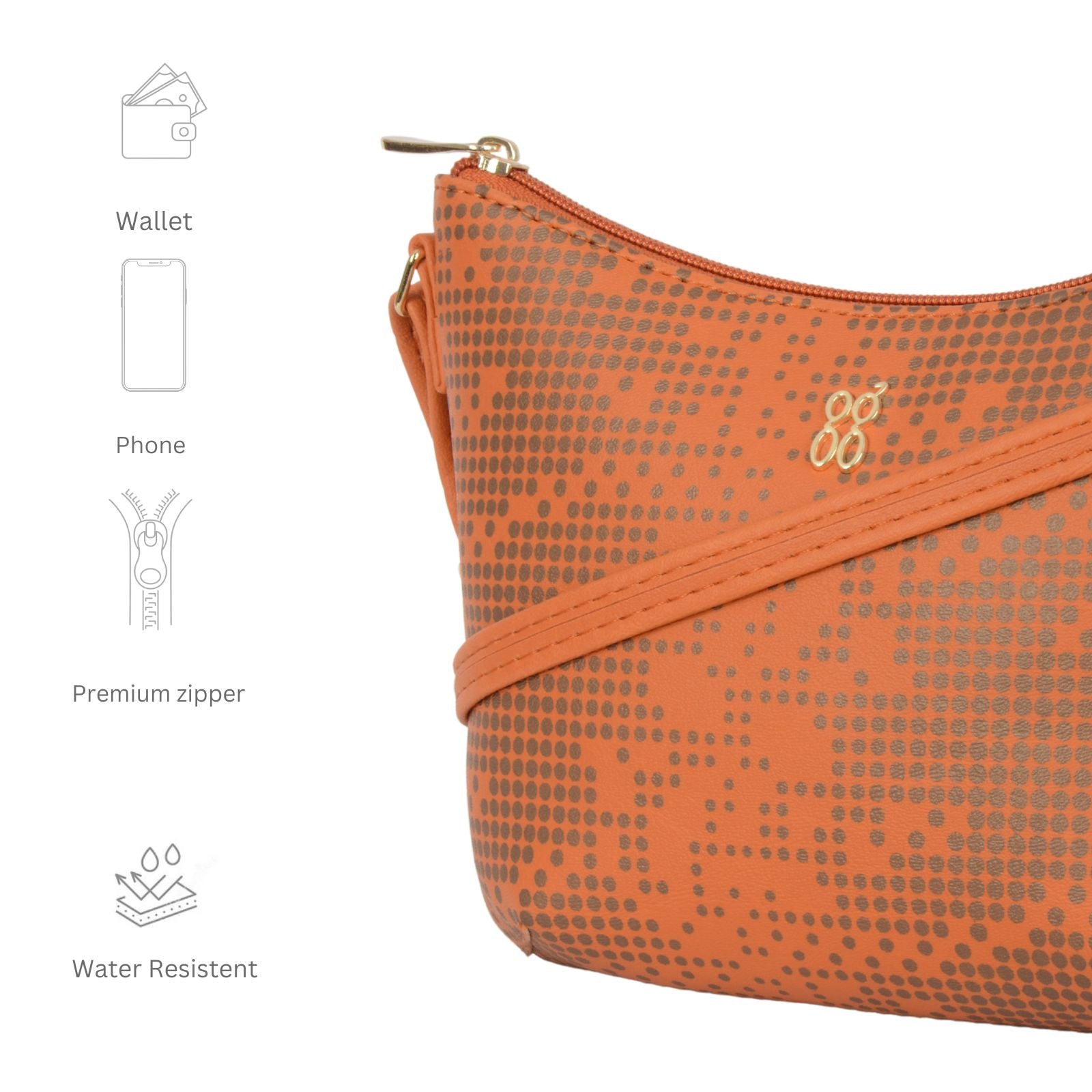 Hobs Orange Small Hobo Sling Bag