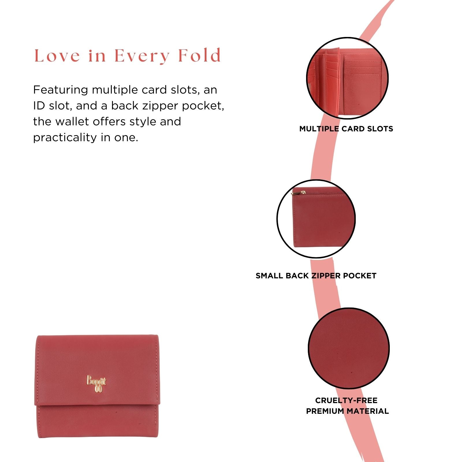 Coko Red Small Three Fold Wallet