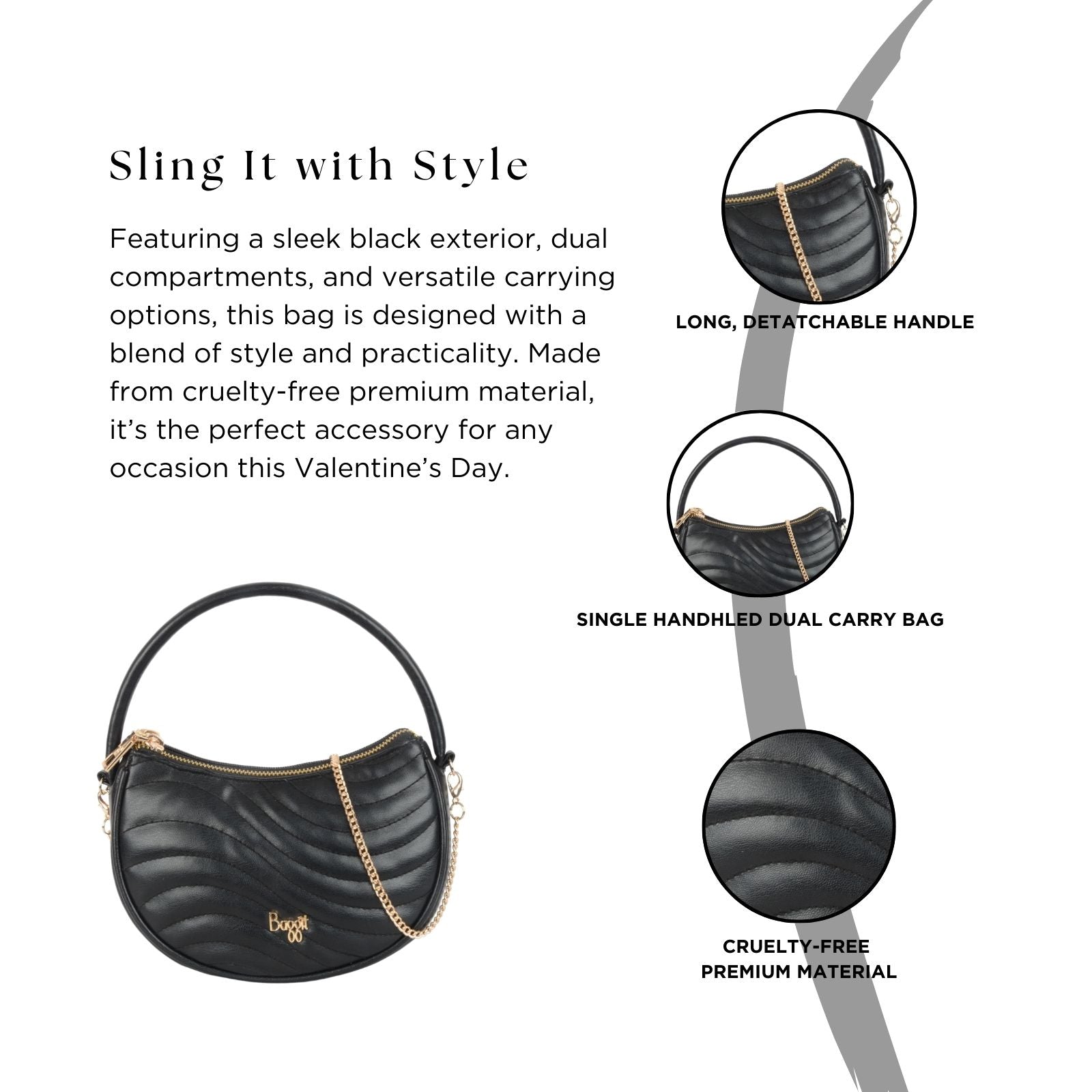 Curling Black Small Sling Bag