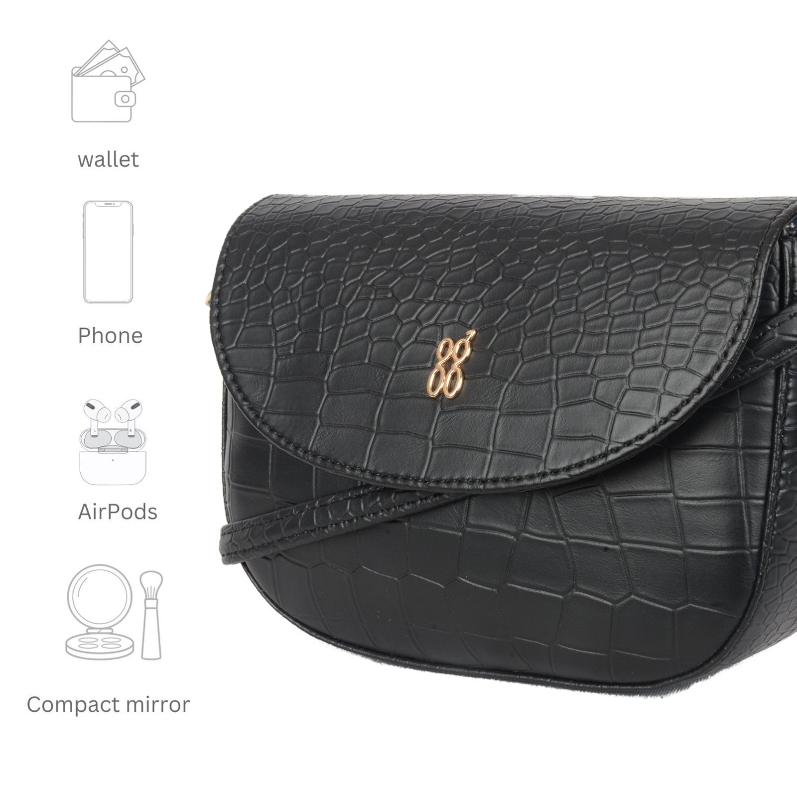 Elodie Black Small Saddle Sling Bag