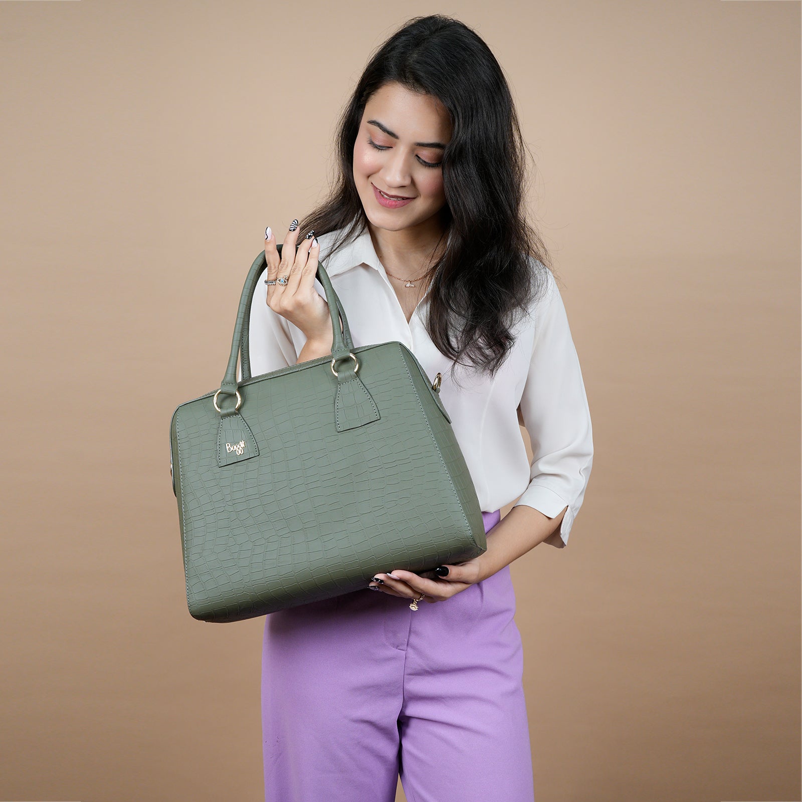 Baggit Open Shoulder Bag Baggit Women Green Bowling Handbag Large