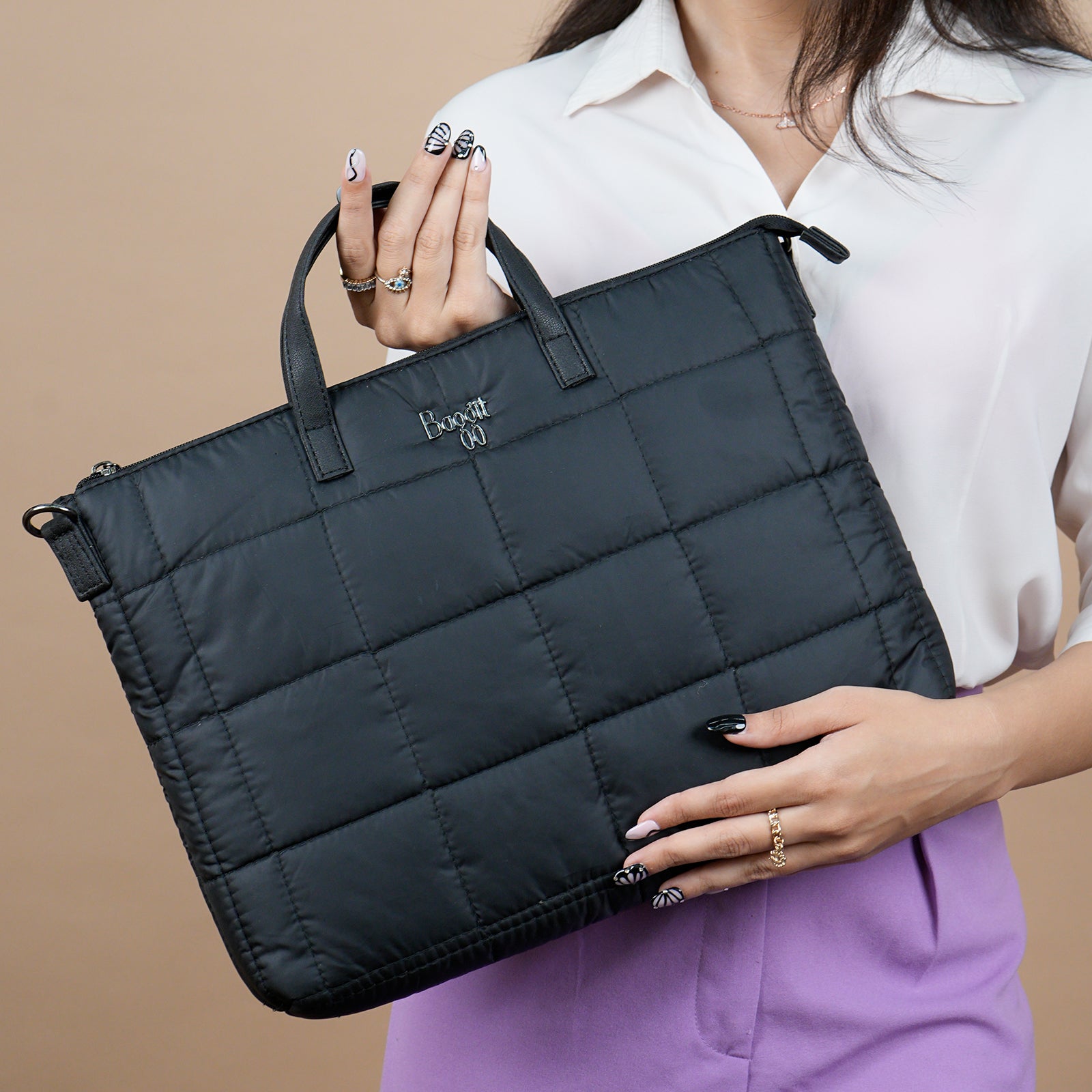 Merci Black Large Laptop Tote - Main Image