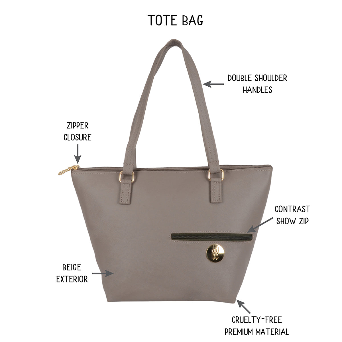 Bkinga Beige Medium Tote Bags