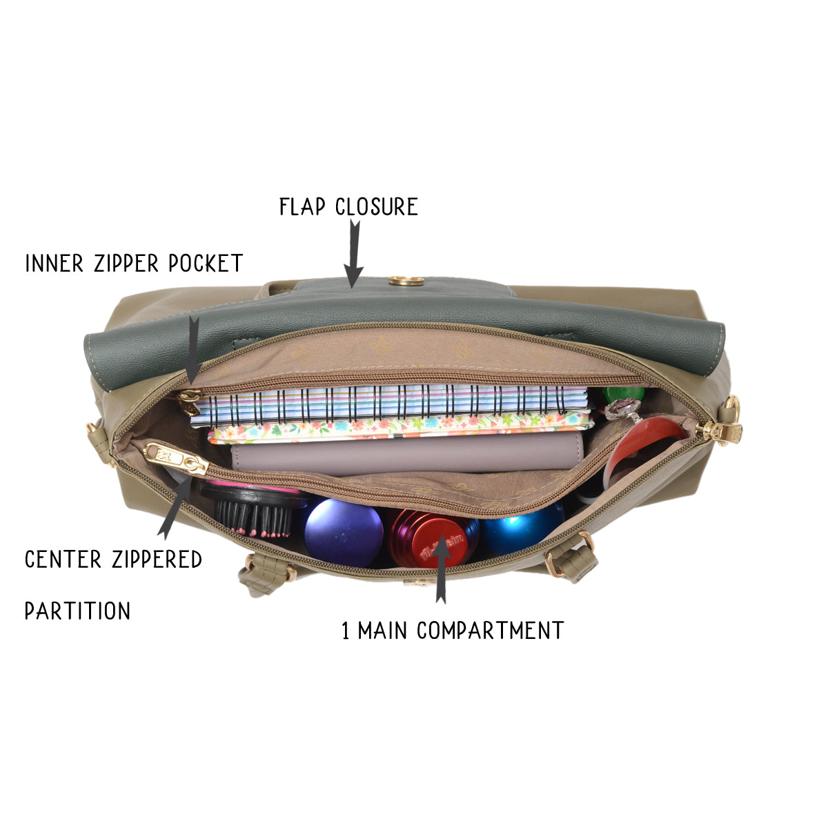 Dim Green Large Satchel Bag
