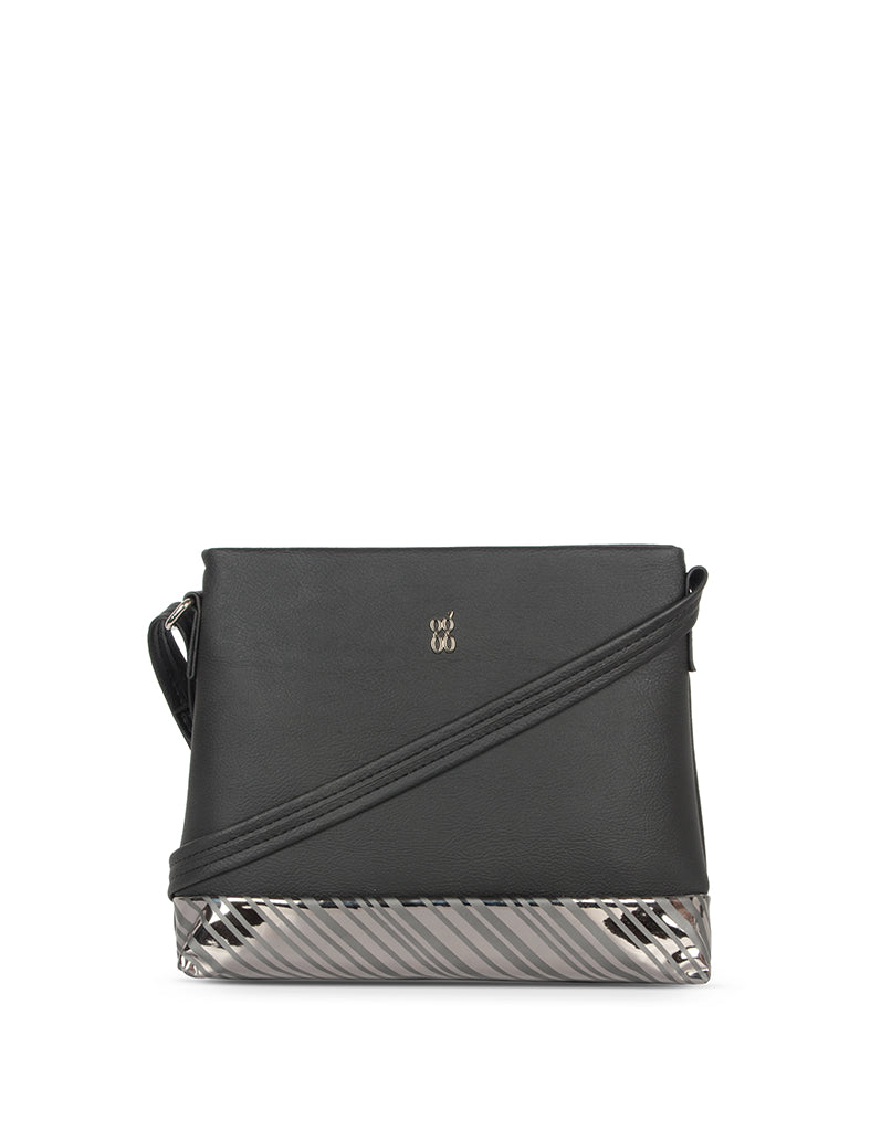 Stripy Black Small Satchel Bag