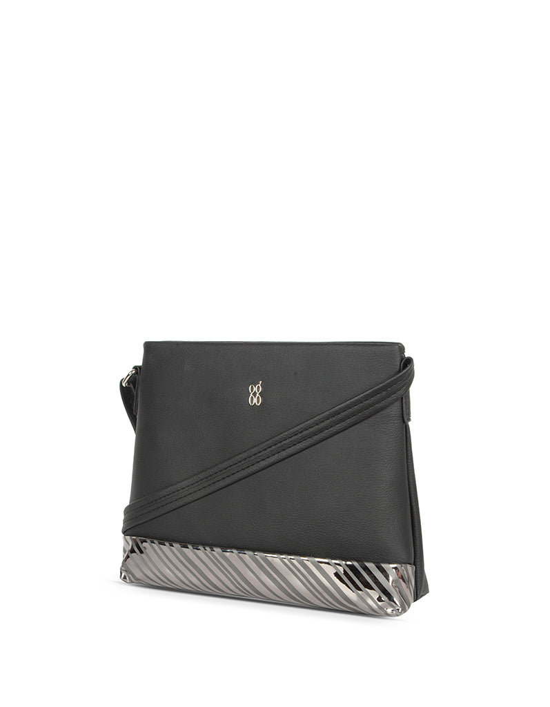Stripy Black Small Satchel Bag