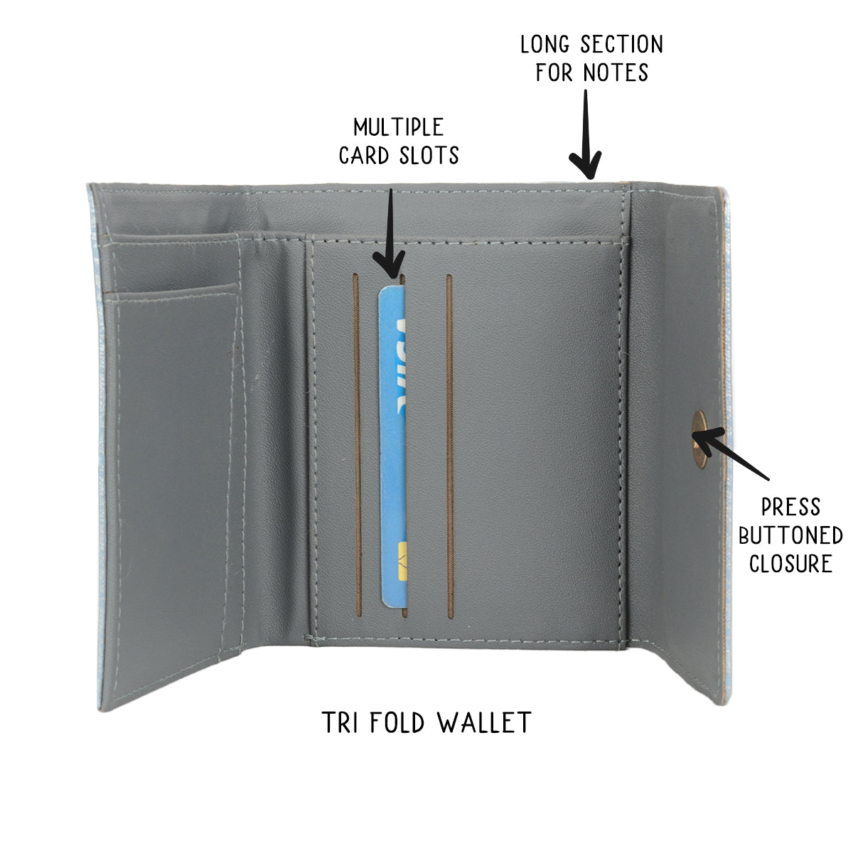 Tacob Blue Small Three Fold Wallet