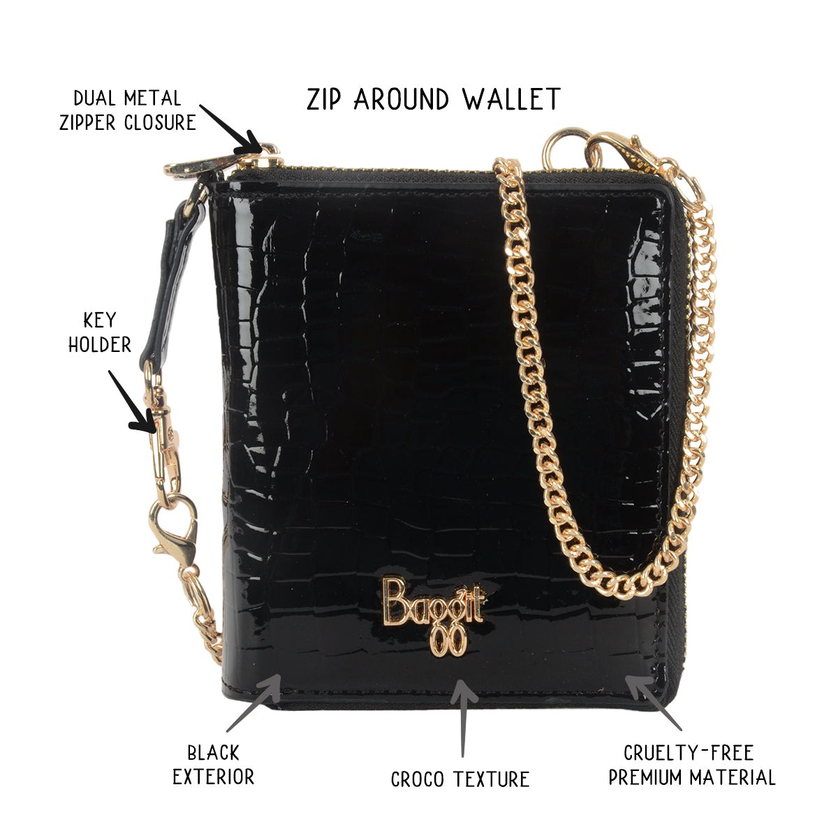 Albany Black Small Ziparound wallet