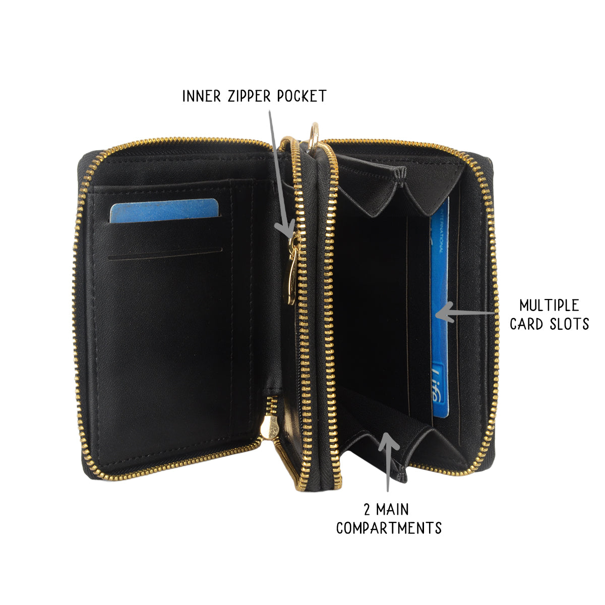 Albany Black Small Ziparound wallet