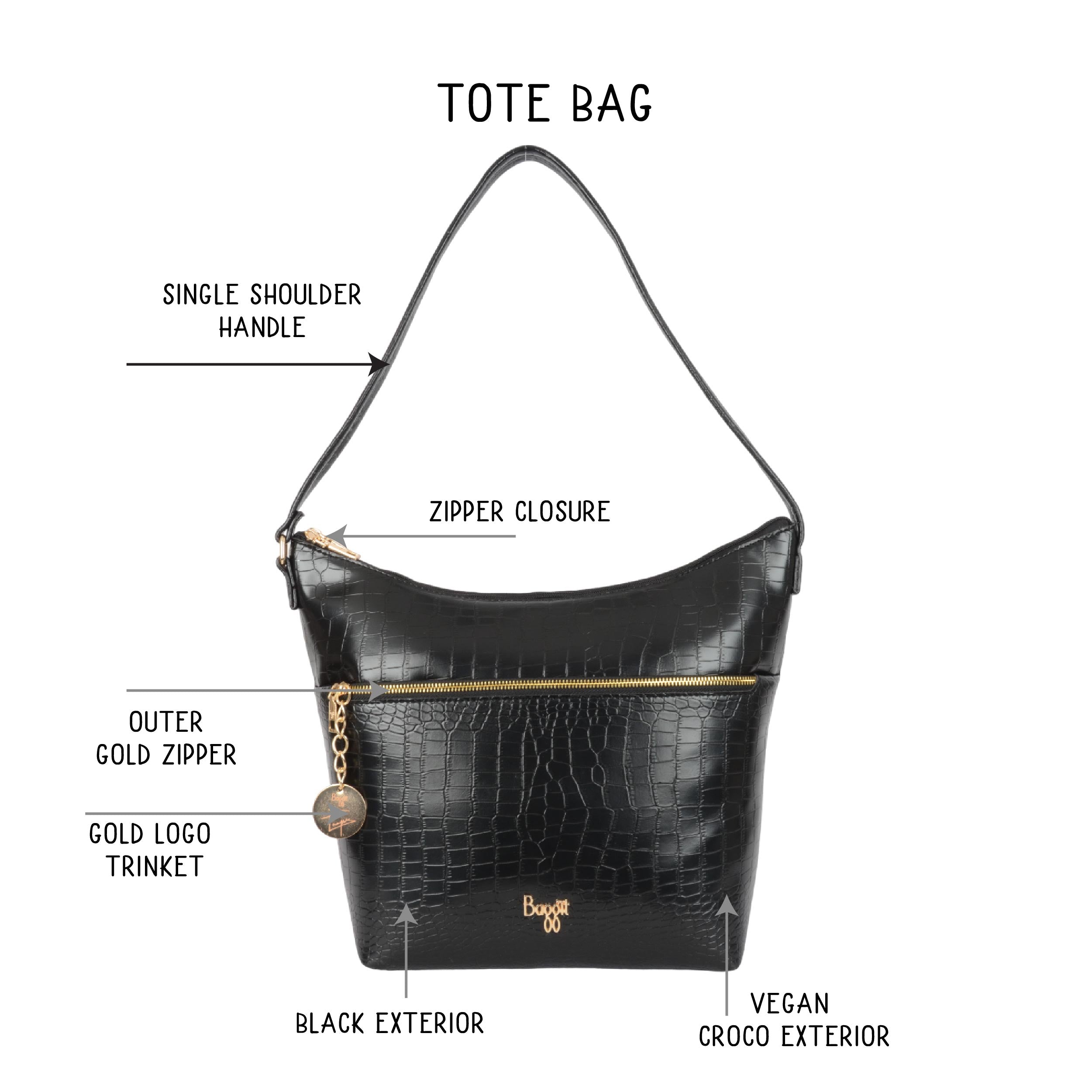 Tamworth Black Large Hobo Bags