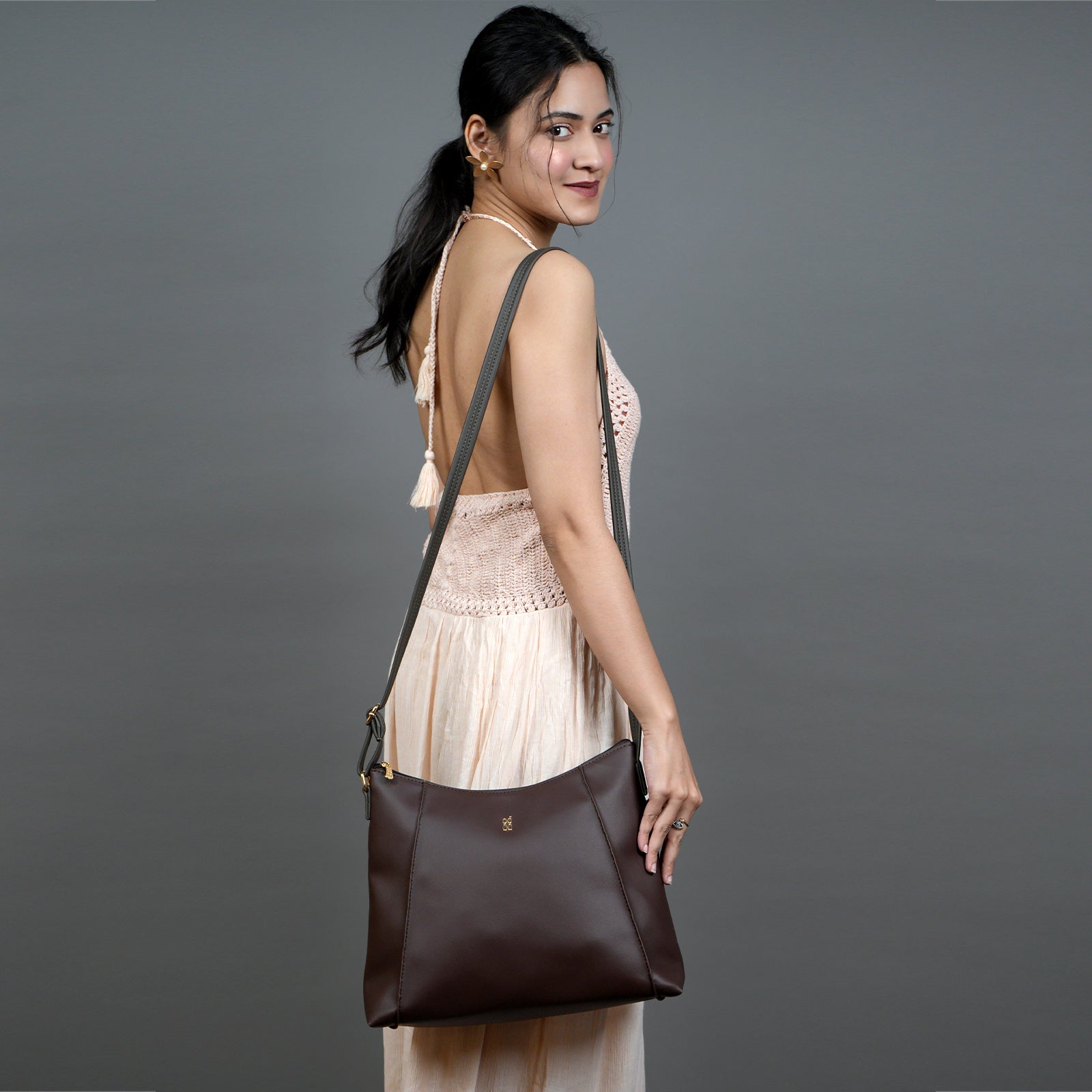 Amara Brown Medium Hobo Bags