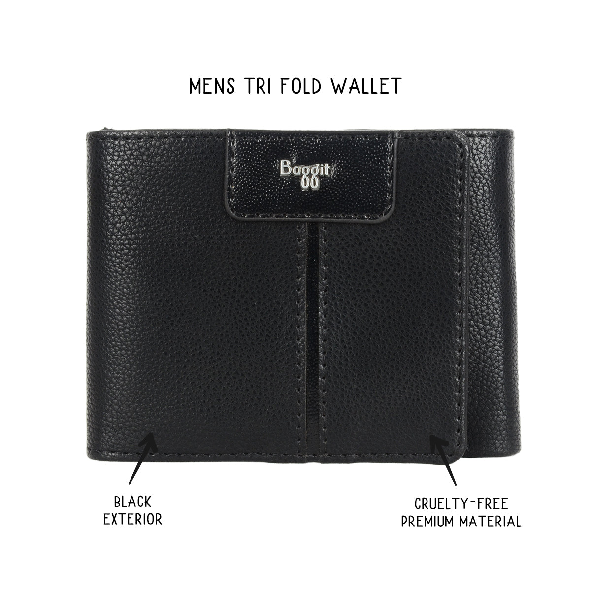 Zinky Black Small Three Fold Wallet