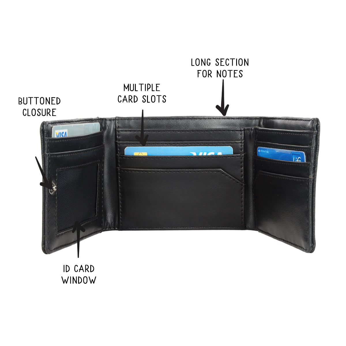 Zinky Black Small Three Fold Wallet